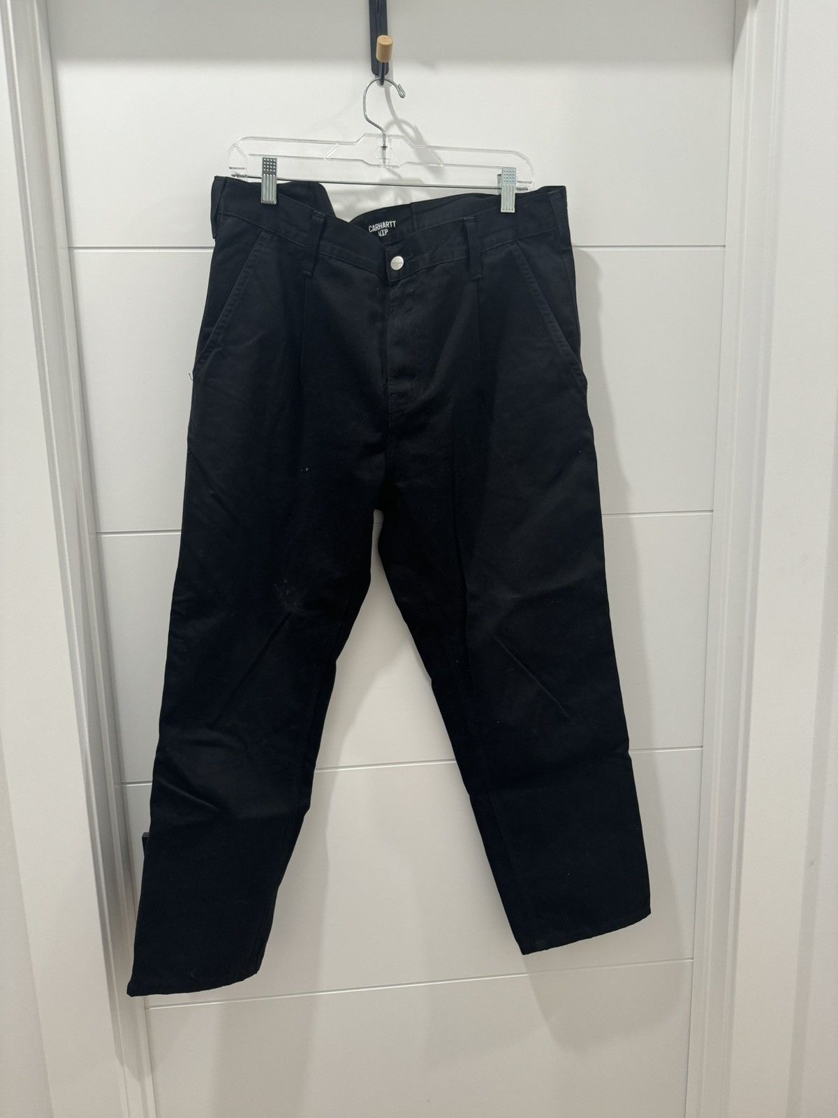 image of Carhartt Wip Abbott Wide Leg Cropped Pant in Black, Men's (Size 33)