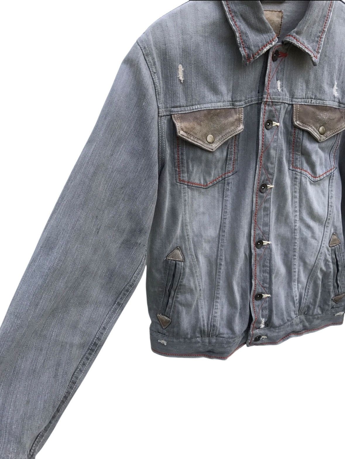 Japanese Brand Hybrid Co Distressed Denim Trucker Jacket Size US S / EU 44-46 / 1 - 4 Thumbnail