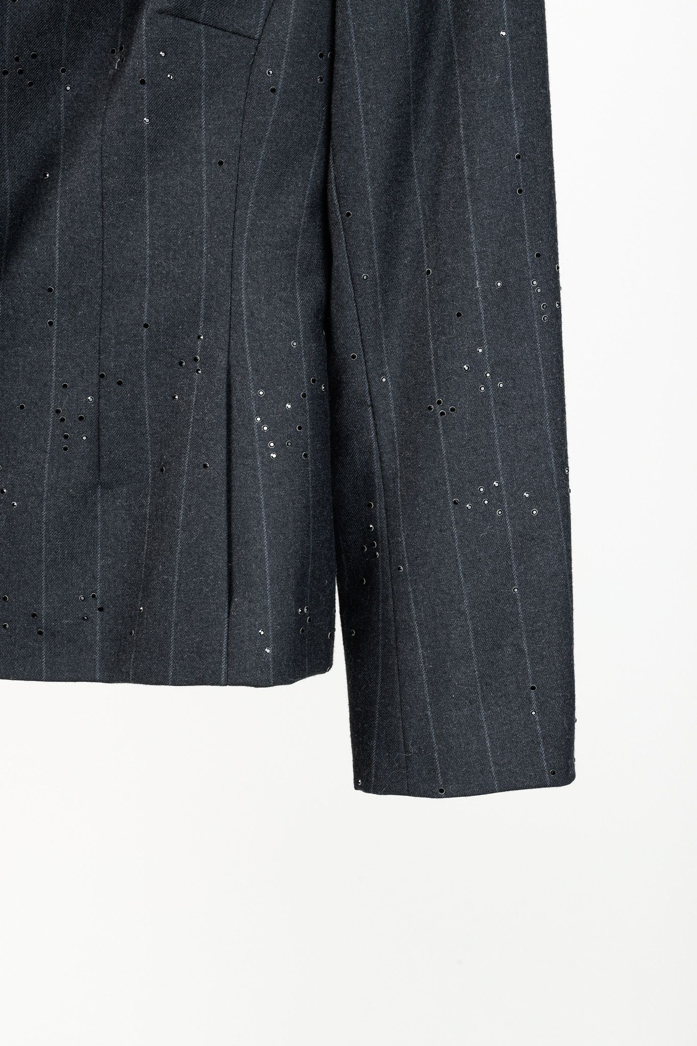 Akris Akris Black Pinstripe-Wool Rhinestone-Embellished Blazer Size L / US 10 / IT 46 - 5 Thumbnail