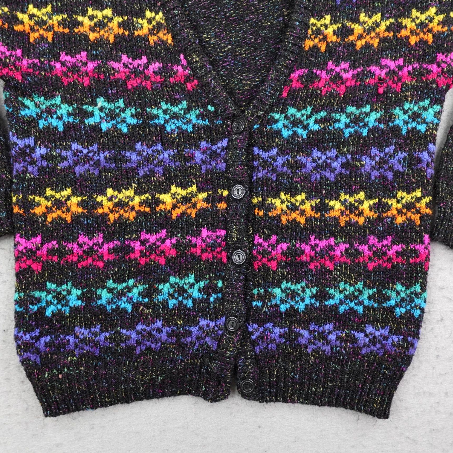 Rainbow VINTAGE Partners Mervyns Sweater Cardigan Womens Medium Black Rainbow Fair Isle Size M / US 6-8 / IT 42-44 - 3 Thumbnail