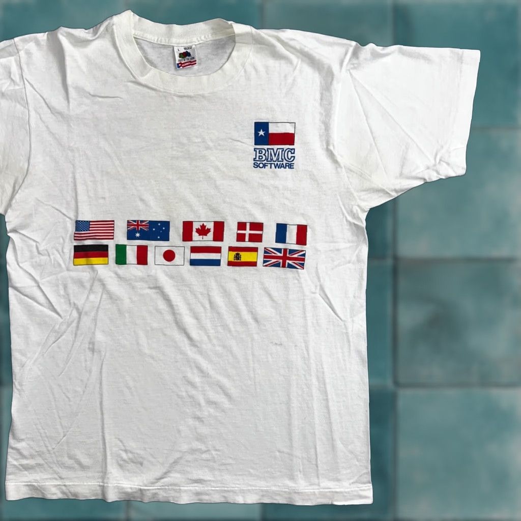 Fruit Of The Loom VINTAGE BMC Computer Software VTG T Shirt FOTL 90s Nerd Science PC Flags International Size US L / EU 52-54 / 3 - 1 Thumbnail