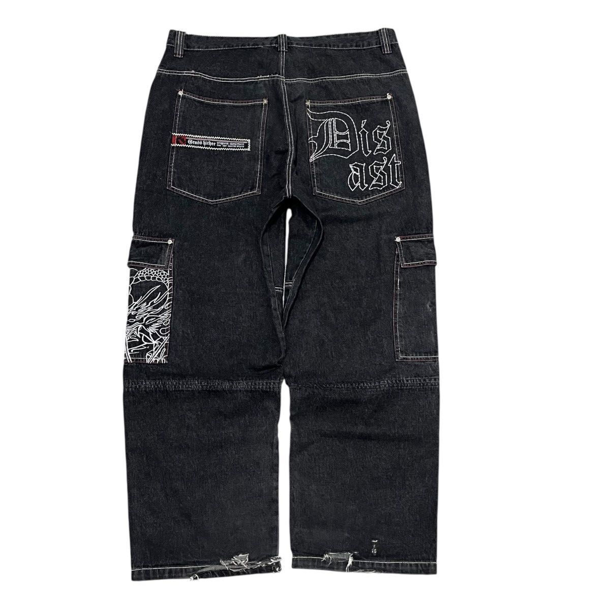 If Six Was Nine 🐲 Grass Hither Embroidery Baggy Cargo Black Denim Pant Size US 40 / EU 56 - 8 Thumbnail
