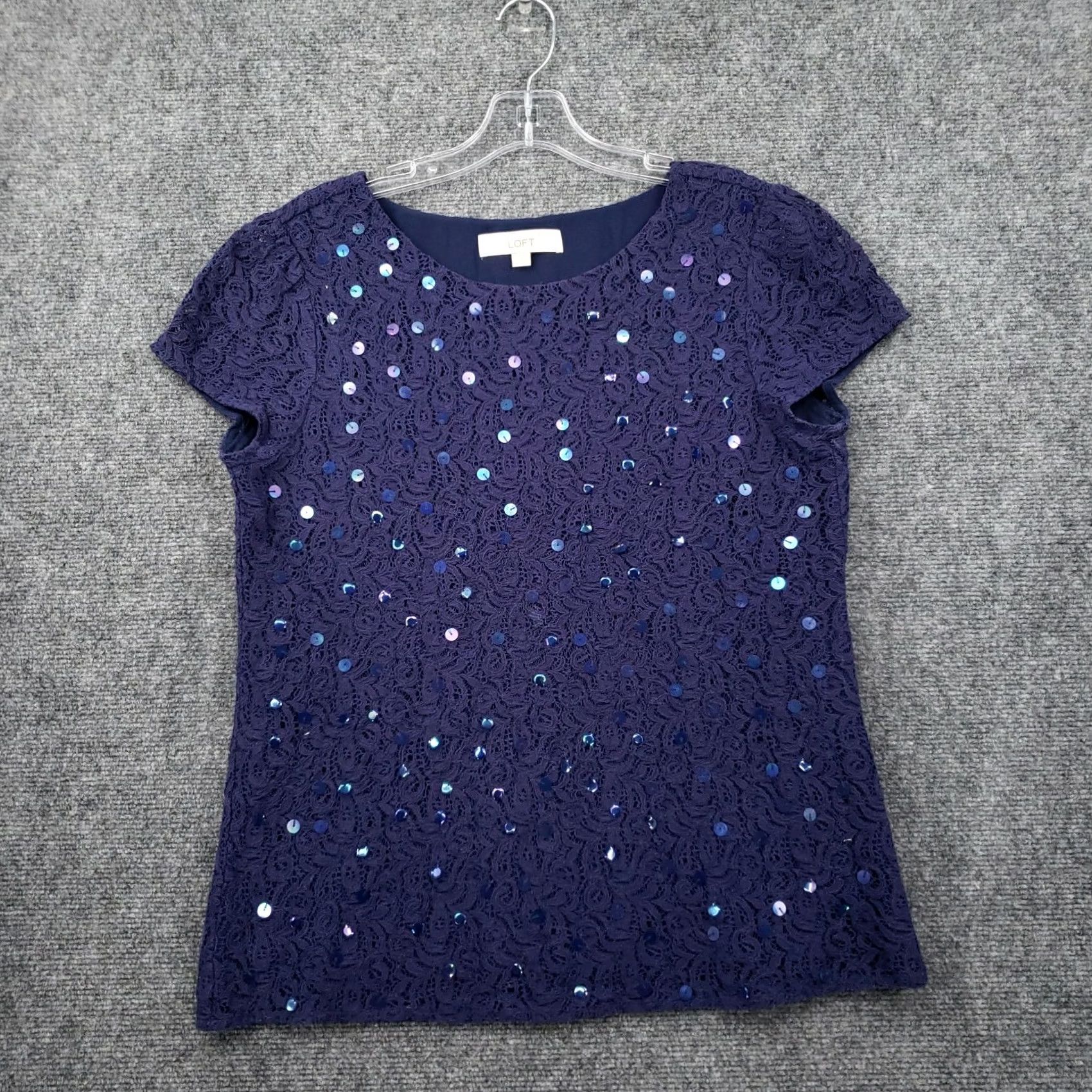 Ann Taylor Ann Taylor Loft Blouse Womens S Small Blue Lace Sequins Short Sleeves Polyester Size S / US 4 / IT 40 - 2 Thumbnail