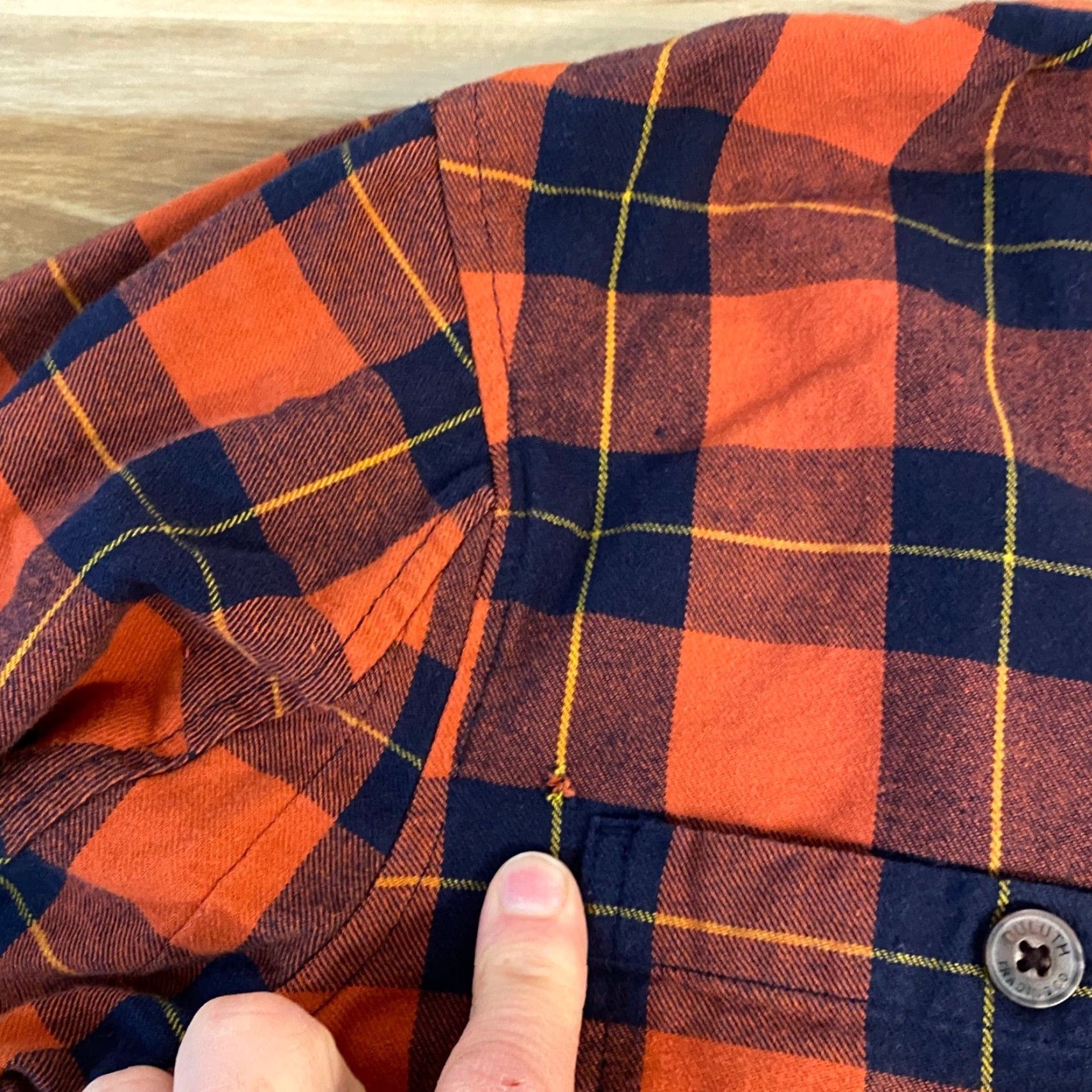 Duluth Trading Company Duluth Flannel Shirt Mens XL Tall Orange Navy Plaid Long Sleeve Button Down Size US XL / EU 56 / 4 - 3 Thumbnail