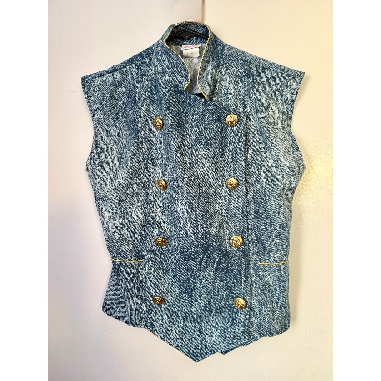 Vintage Vintage 80s Acid Wash Gold Button Vest Jacket XS Small Size S / US 4 / IT 40 - 1 Thumbnail