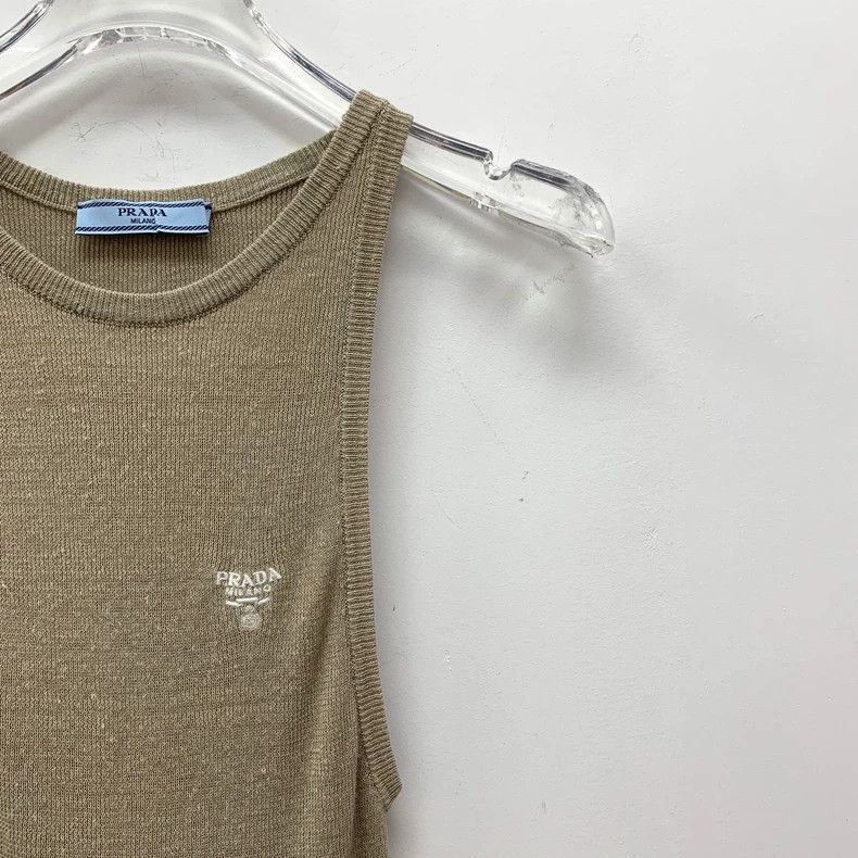 Prada Prada 22 brown logo letter print round-neck sleeveless lin Size XS / US 0-2 / IT 36-38 - 3 Thumbnail