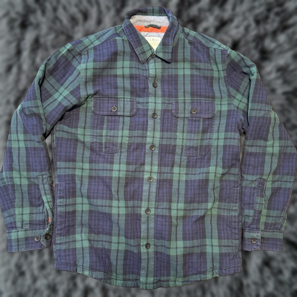 Vintage LL Bean Shacket Mens Large Green Blue Plaid Primaloft Quilt Lined Shirt Jacket Size US M / EU 48-50 / 2 - 1 Thumbnail