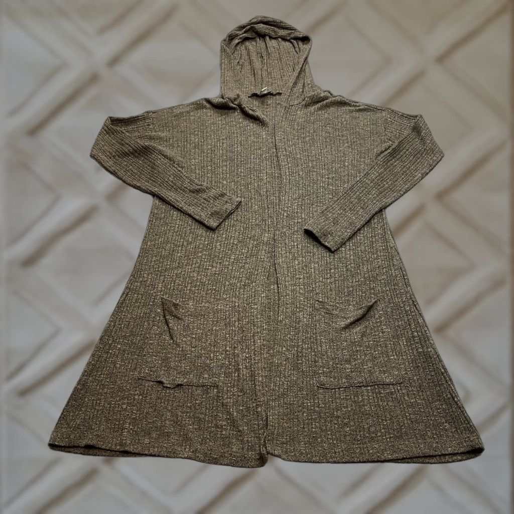 American Eagle Outfitters American Eagle Cardigan Sweater Womens XS Brown Waffle-Knit Hooded Pockets Quantum? Size XS / US 0-2 / IT 36-38 - 1 Thumbnail