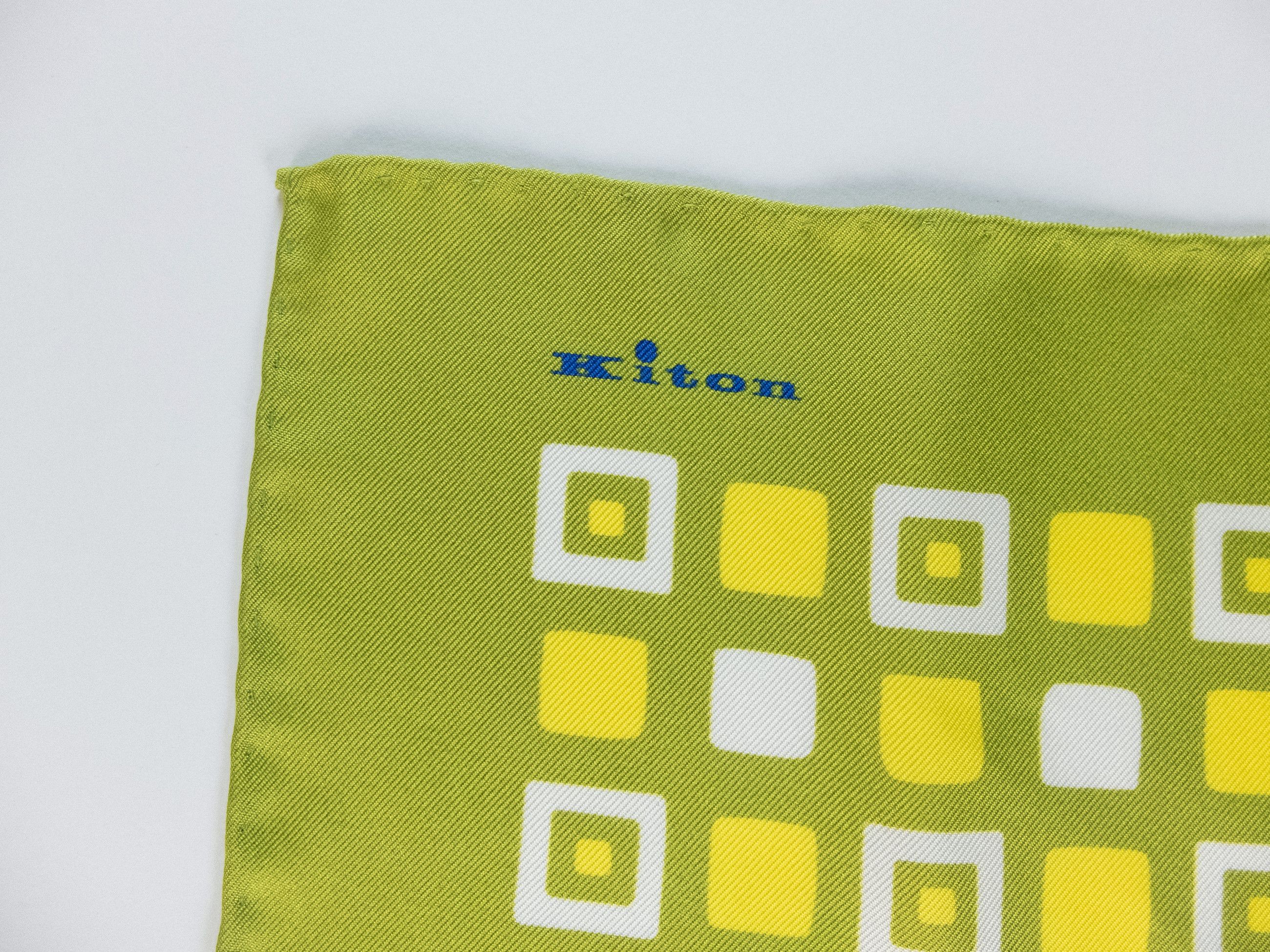 Kiton KITON Napoli green & yellow geometric silk pocket square Size ONE SIZE - 2 Thumbnail