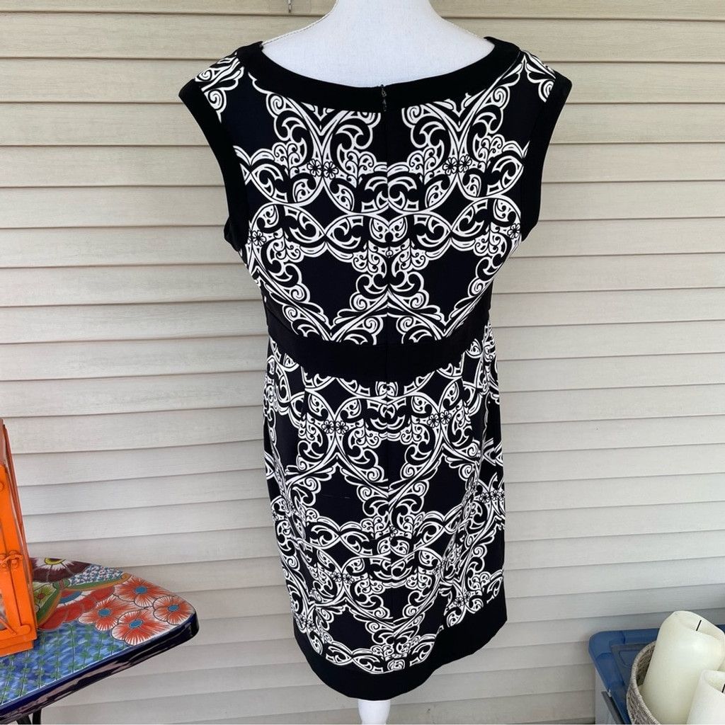 MAGGY LONDON Maggie London Black/White Scroll Print Dress Size 14 Size XL / US 12-14 / IT 48-50 - 9 Thumbnail
