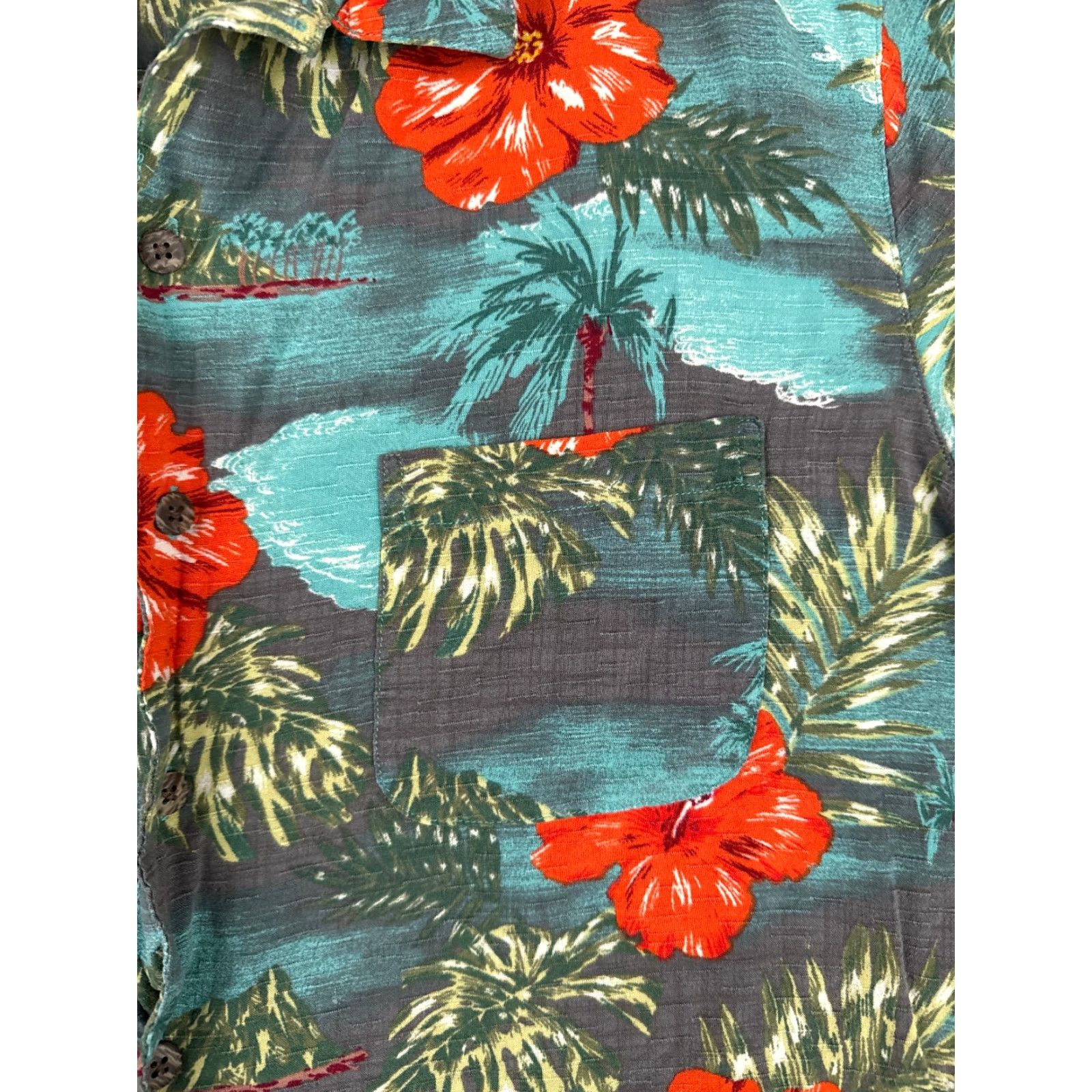 George George Button-Up Shirt Men Large Gray Blue Red Floral Palm Hawaiian 100% Rayon Read Size US L / EU 52-54 / 3 - 6 Thumbnail