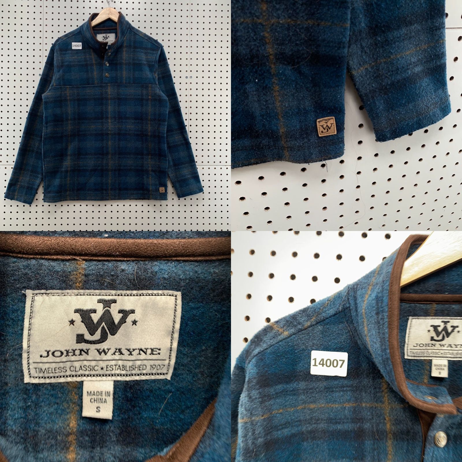 Vintage John Wayne Woolly Fleece Blue Plaid Henley Pullover Shirt Jacket Size Small Size US S / EU 44-46 / 1 - 8 Thumbnail