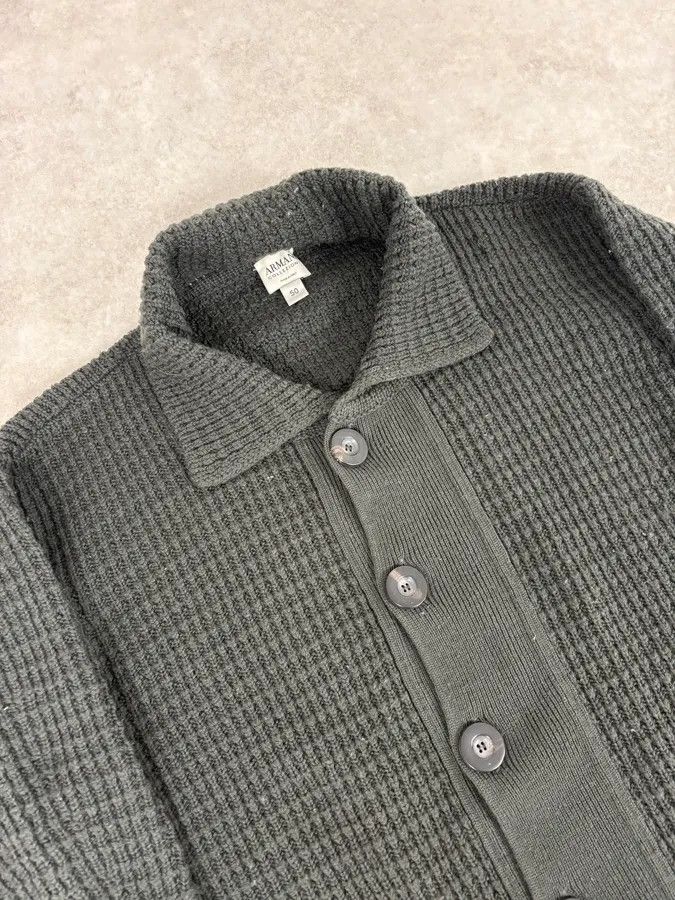 Armani 2000s Armani Collezioni Olive Wool Waffle Shirt Size US L / EU 52-54 / 3 - 5 Thumbnail