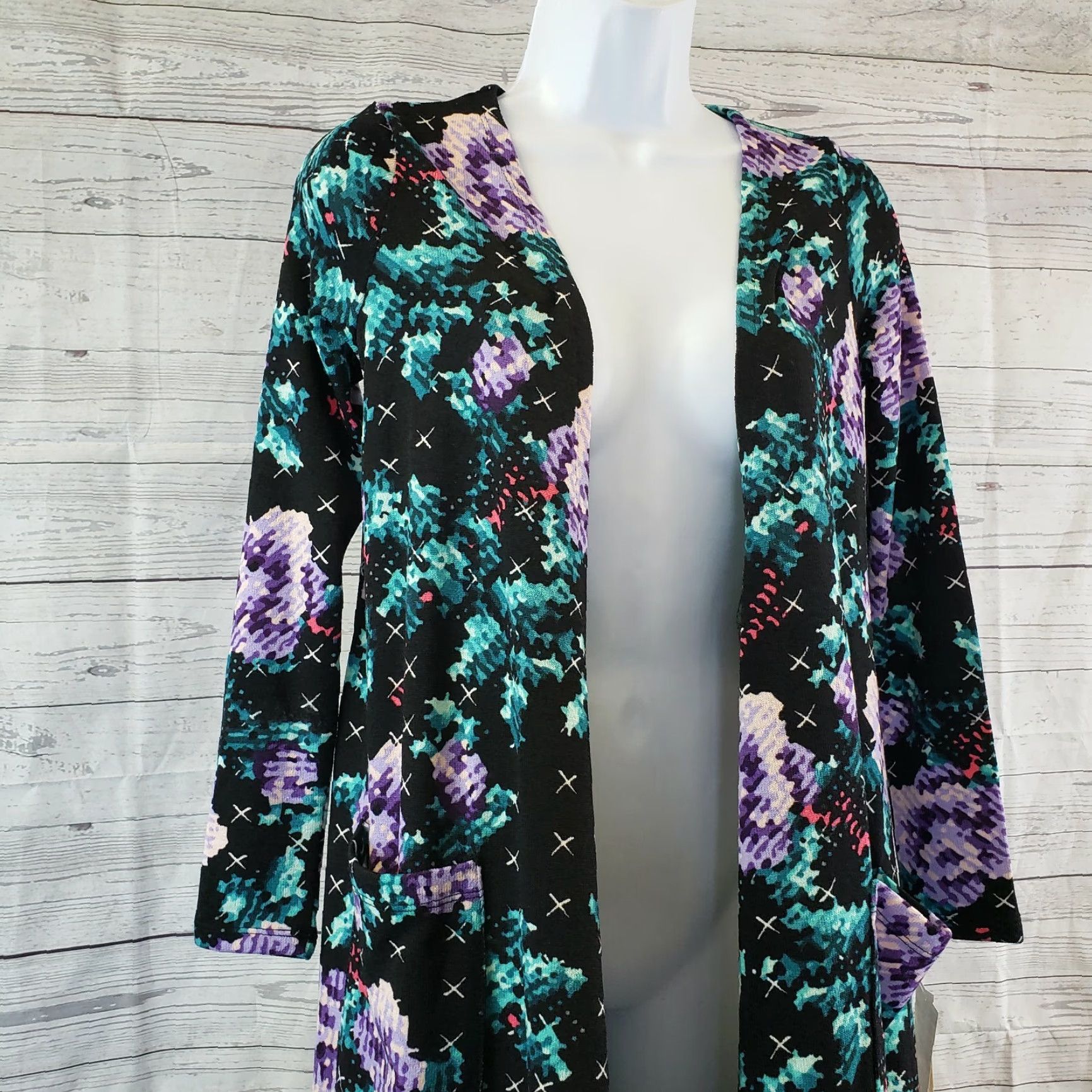 Vintage VINTAGE LuLaRoe Womens Sarah Cardigan XS Black Floral Long Sleeve Teal Purple Sweater Women XS Cardigan Size XS / US 0-2 / IT 36-38 - 2 Thumbnail