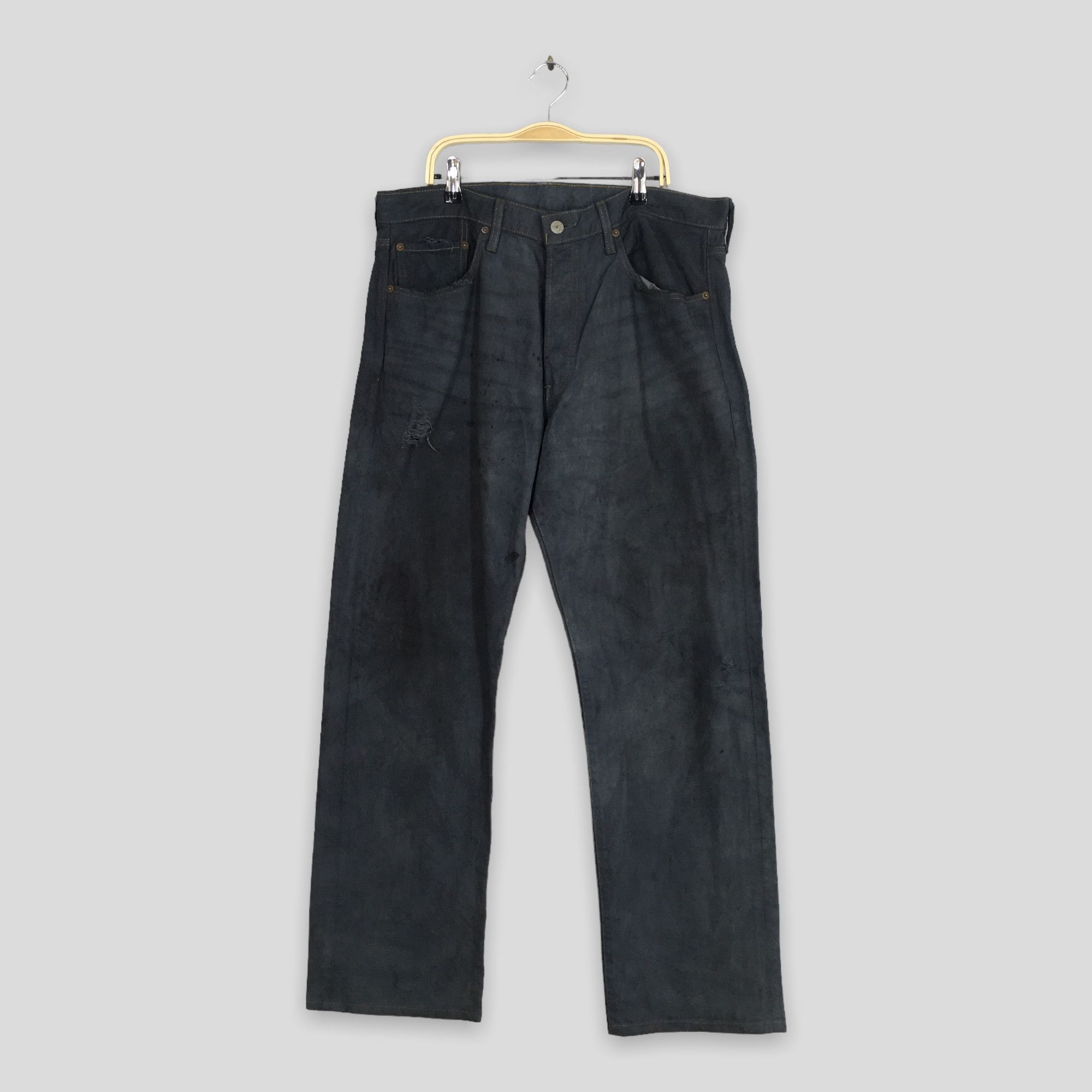 Size 34x29.5 Vintage 90s Levis 501 Overdye Black Faded Jeans