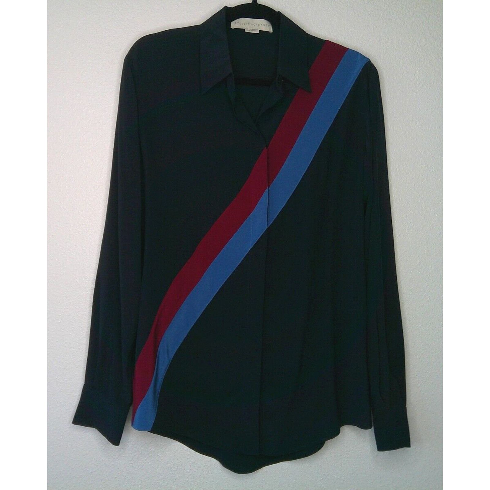 Stella McCartney Stella McCartney Silk Black Blue Red Stripe Button Blouse Size M / US 6-8 / IT 42-44 - 3 Thumbnail