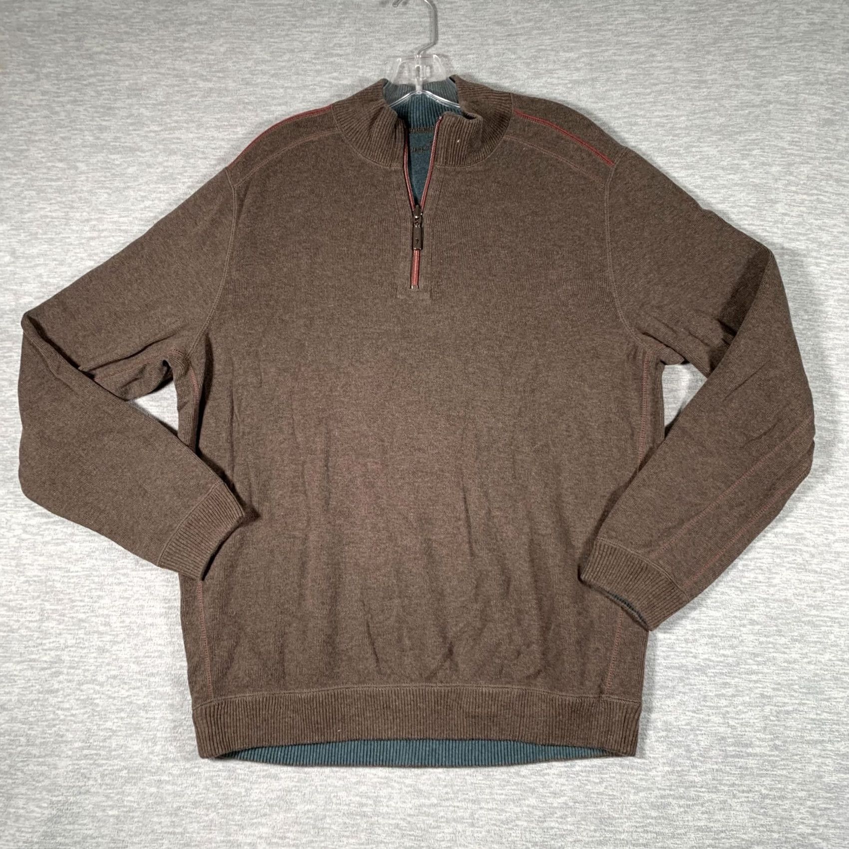 Tommy Bahama Tommy Bahama Sweater Mens Large Brown Reversible 1/4 Zip Mock Neck Pullover Size US L / EU 52-54 / 3 - 2 Thumbnail