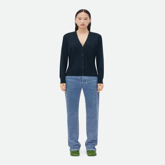 Bottega Veneta o1n1vont0125 Bv Embroidered Wool Cardigan in Midnight Blue Size L / US 10 / IT 46 - 1 Thumbnail
