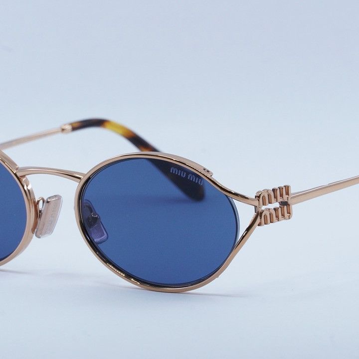 Miu Miu Miu Miu MU52YS ZVF1V1 Sunglasses Pink Gold Oval Frame Size ONE SIZE - 4 Thumbnail