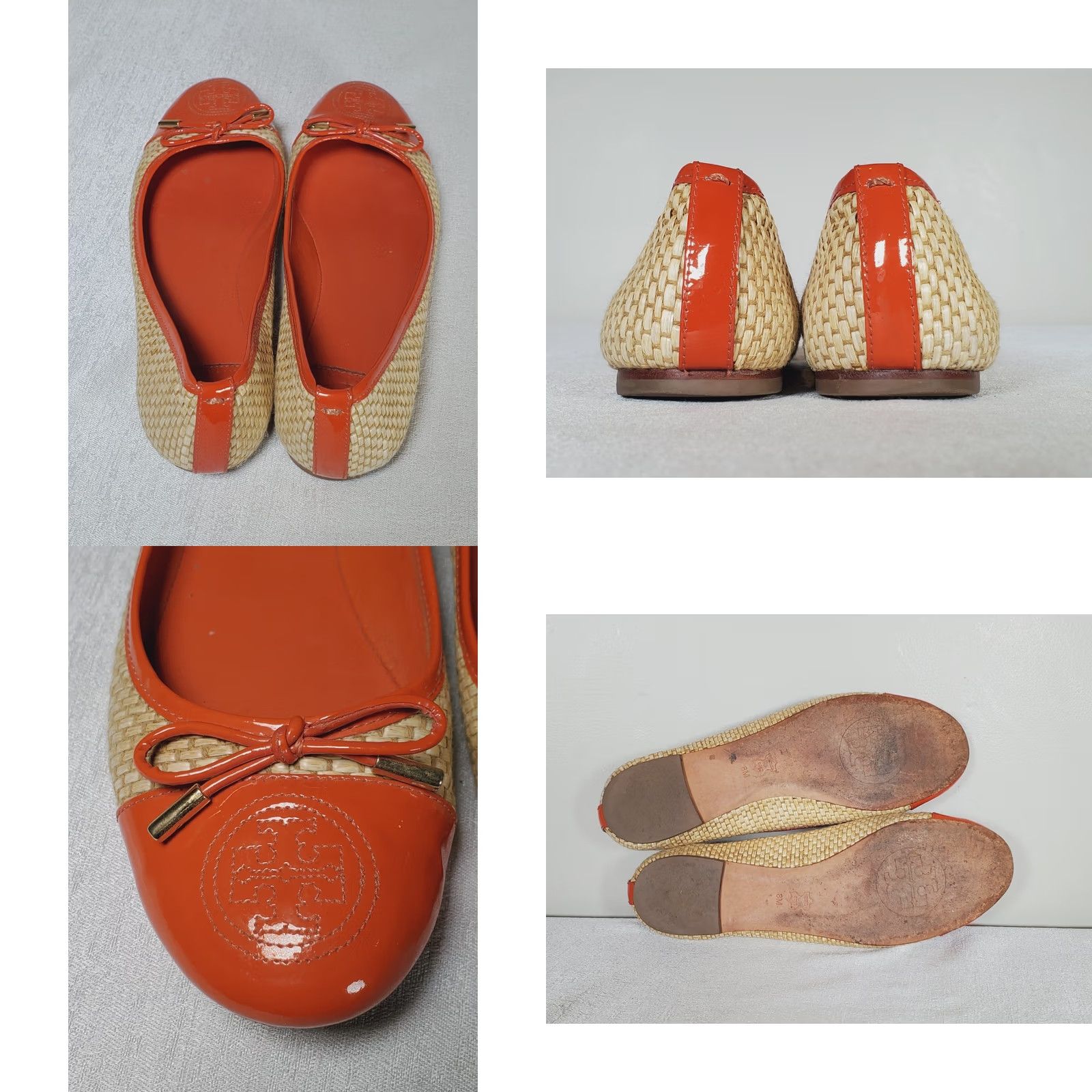Tory Burch Tory Burch Catherine Cap Toe Raffia Patent Ballet Flats Orange Bow Women's US 8 Ballet Flat M Size ONE SIZE - 8 Thumbnail
