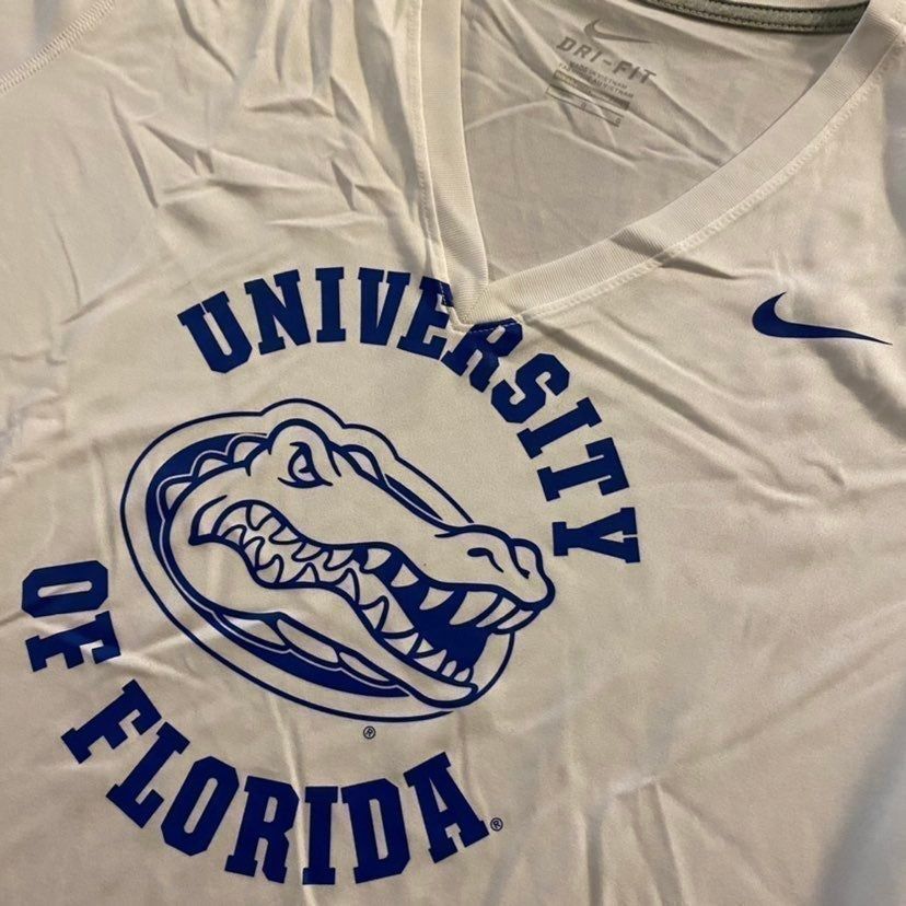 Nike Nike University of Florida White Athletic Workout Shirt Wome Size L / US 10 / IT 46 - 2 Thumbnail