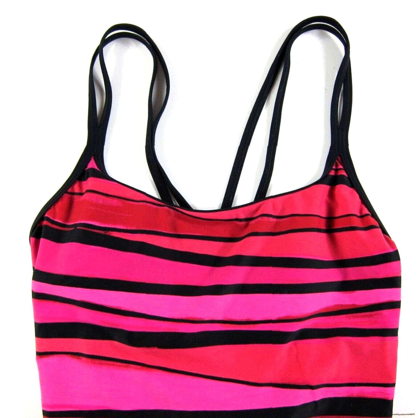 Speedo Speedo Swimsuit Women 10 Racerback One Piece Pink Black Stripe Striped Athletic Beach Sports Womens Size ONE SIZE - 4 Thumbnail