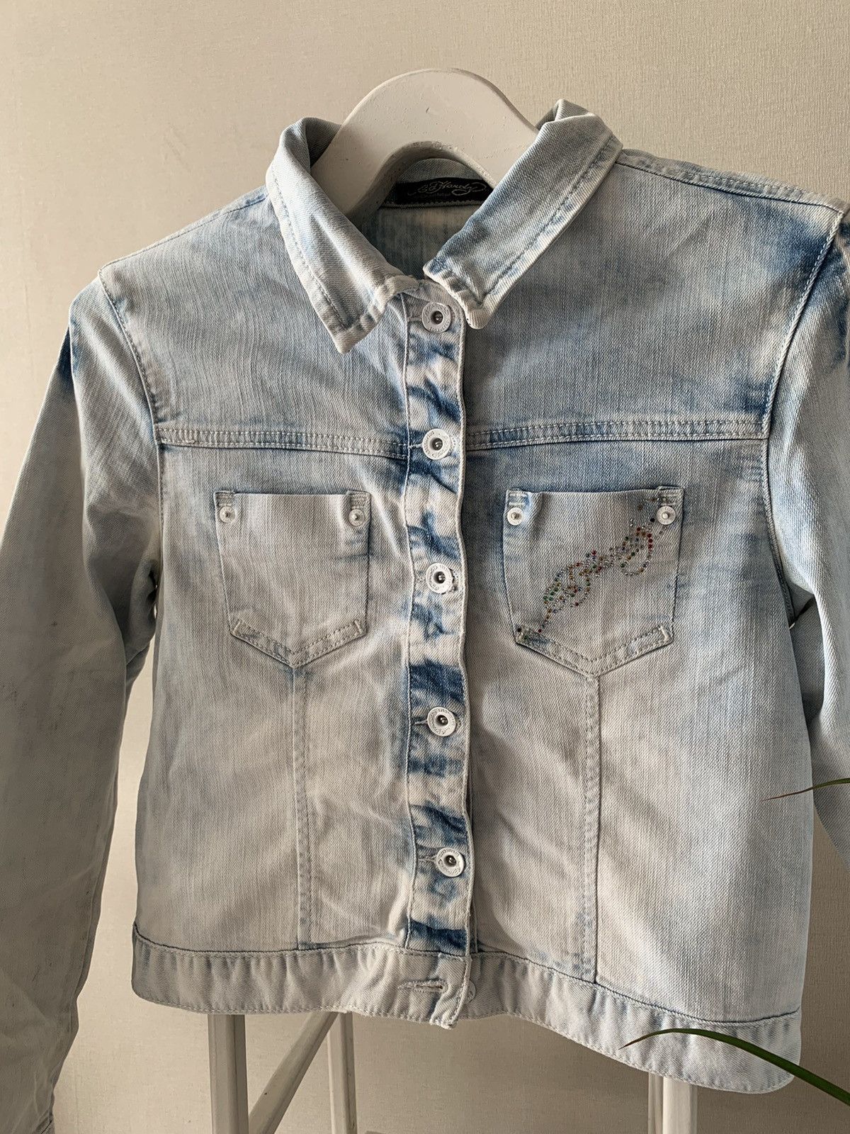 Affliction Y2K Ed Hardy Vintage Rhinestone Washed Denim Cropped Jacket Size S / US 4 / IT 40 - 3 Thumbnail