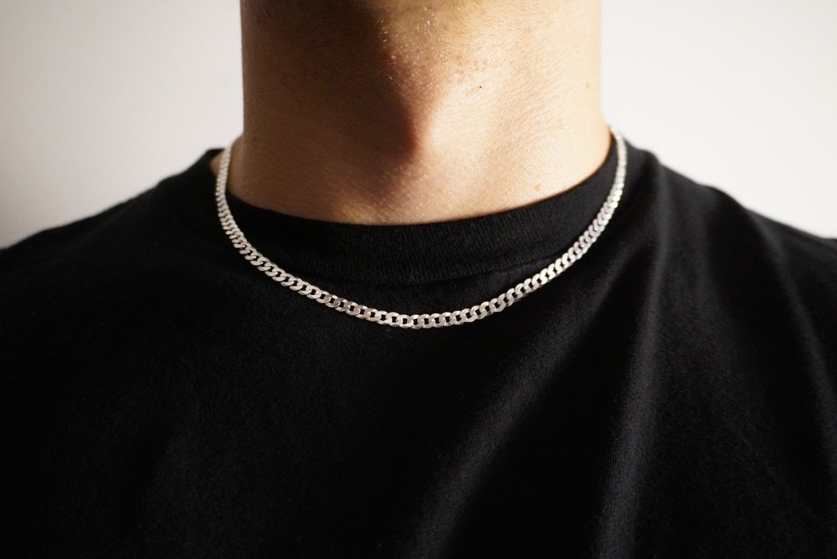 Jewelry Silver Chain Solid Sterling Silver Cuban Link Chain 4mm 18in Size ONE SIZE - 1 Thumbnail