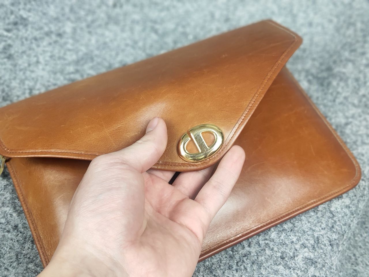 Dior Christian Dior Vintage 80s Envelope Clutch Brown Leather Bag Size ONE SIZE - 6 Thumbnail