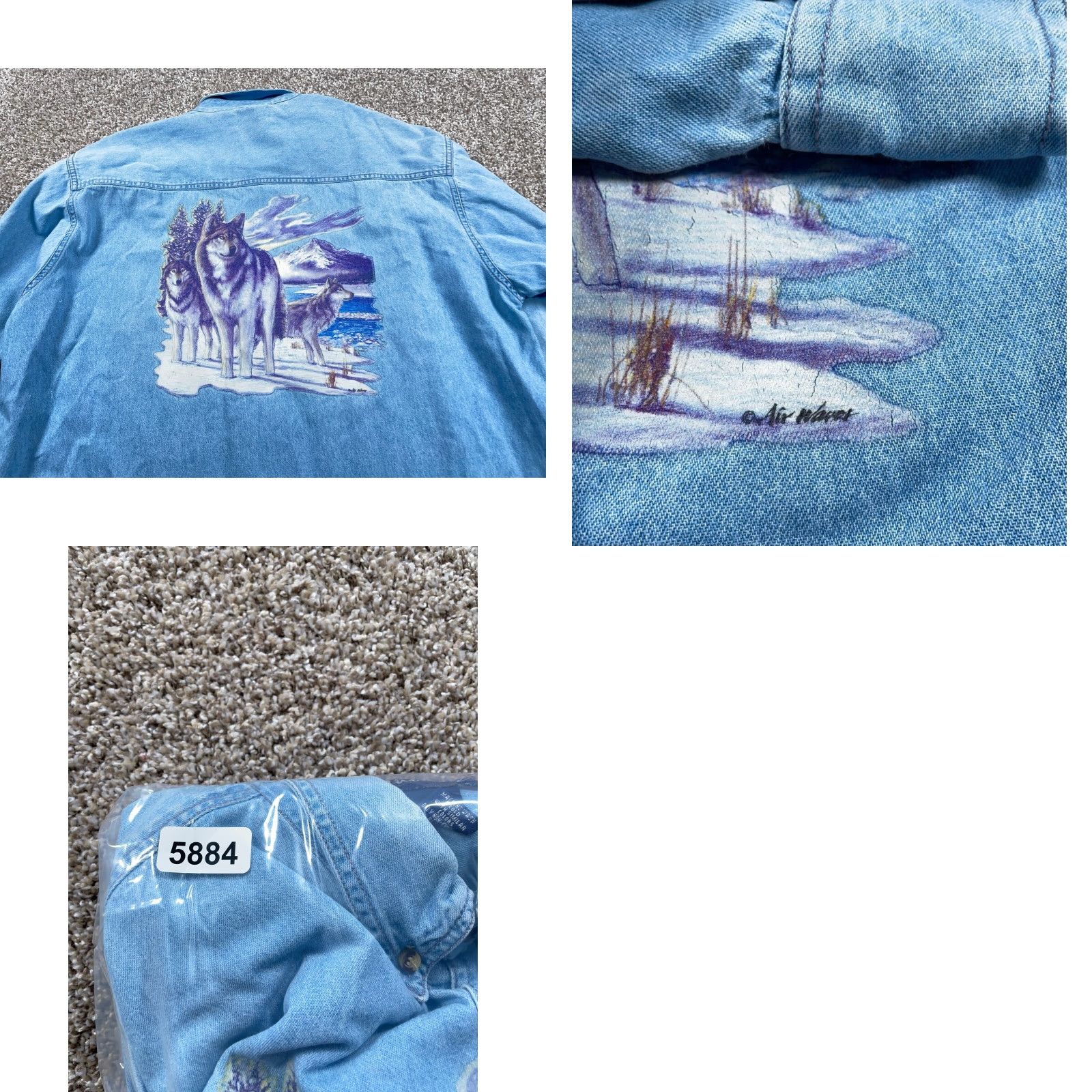 Vintage Thunder Denim Shirt Men's XL Blue 90s Wolves Scenic Graphic Print Button-Up Shirt by Thunder Size US XL / EU 56 / 4 - 9 Thumbnail