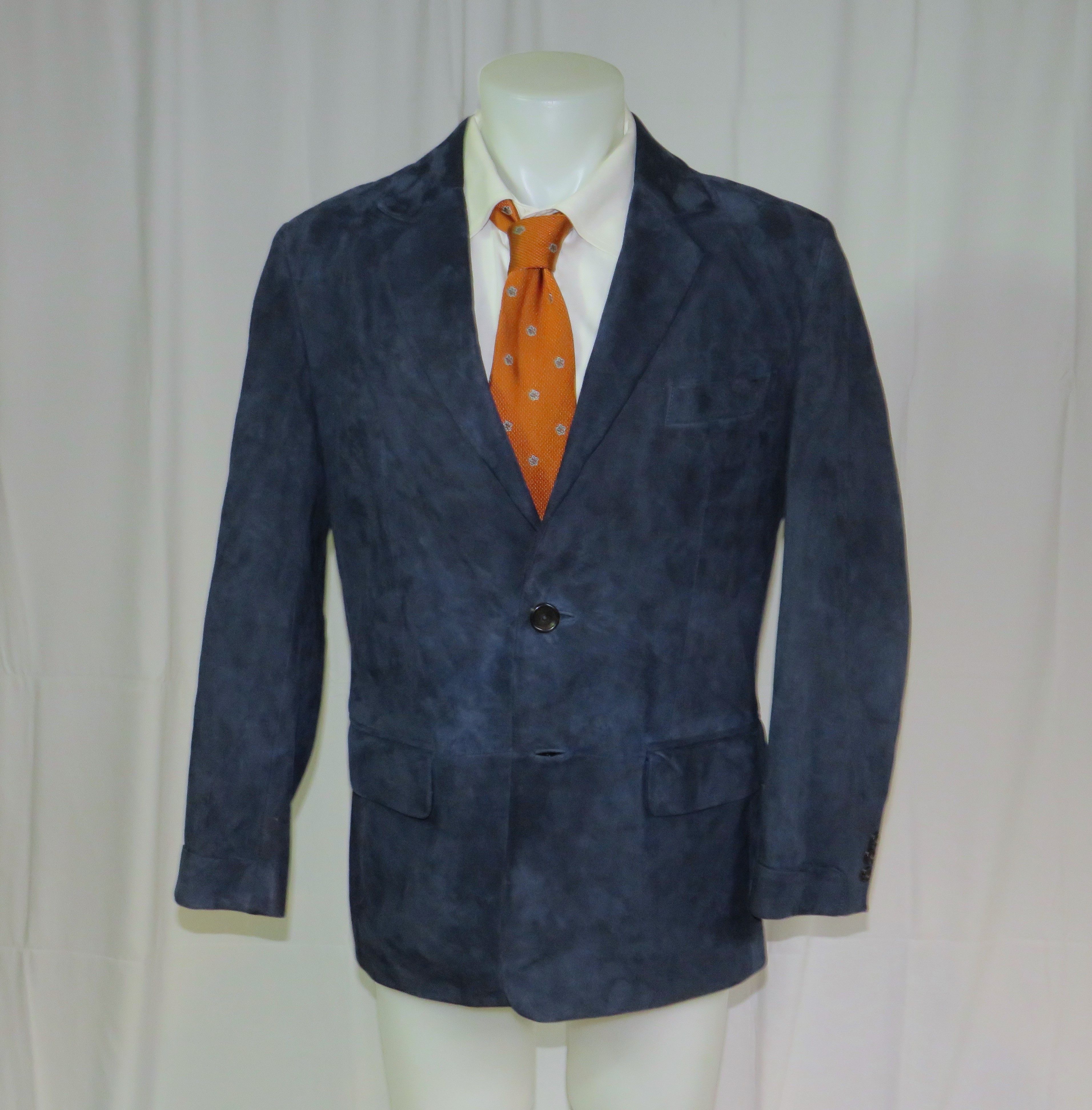 image of Cromford Heston Blue Suede Two Button Leather Jacket Large, Men's