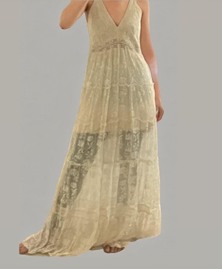Vintage Gold Hawk Floral Cream Maxi Silk Dress Gown | Grailed