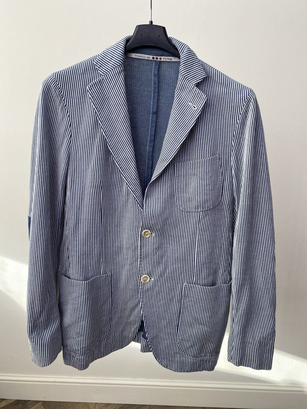 Tombolini Vintage Tombolini Blue White Striped Cotton Blazer Jacket Size 48R - 2 Thumbnail