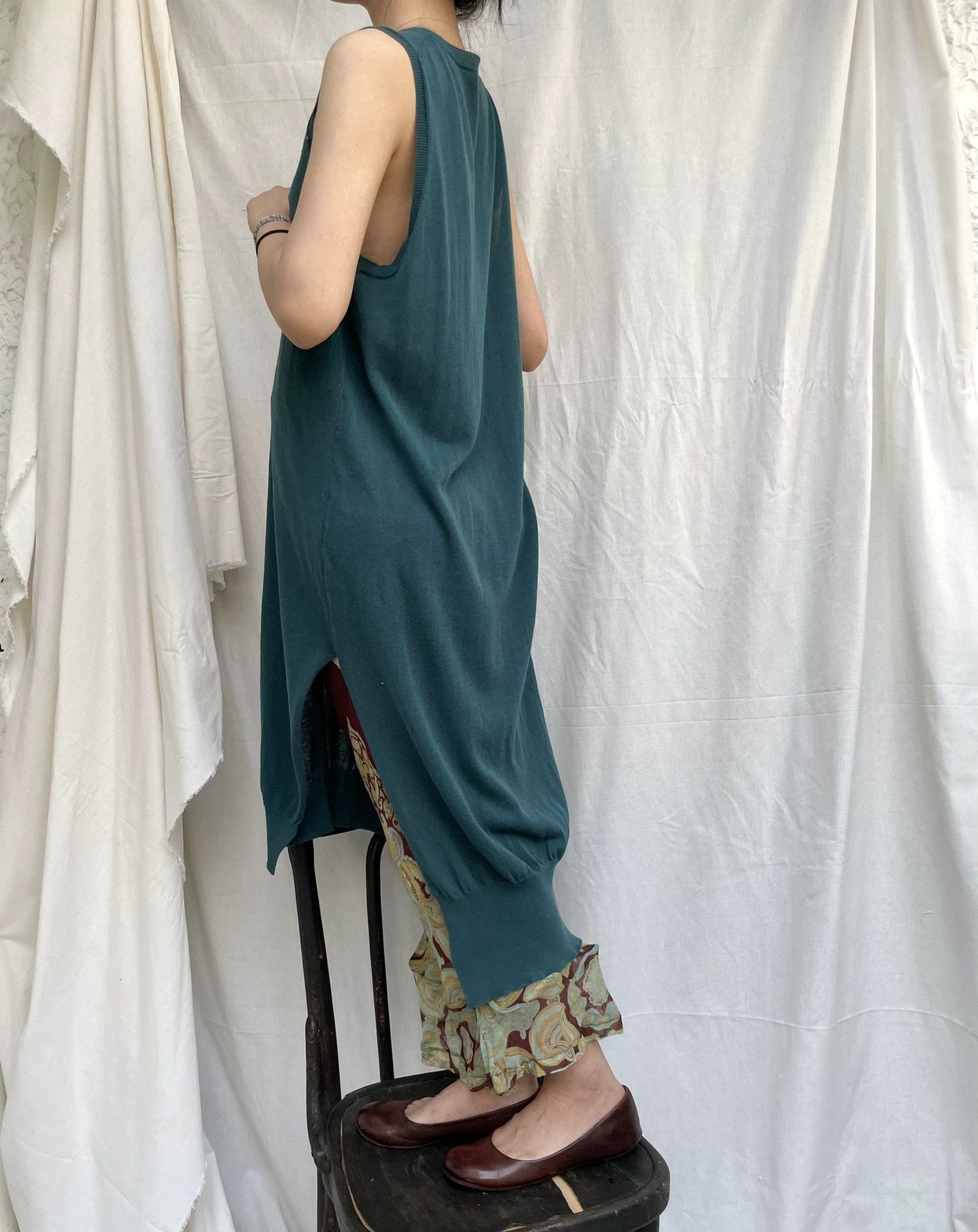 Yohji Yamamoto YOHJI YAMAMOTO 2000s Women's Silk Lake Blue Slit Dress S-M Size S / US 4 / IT 40 - 6 Thumbnail