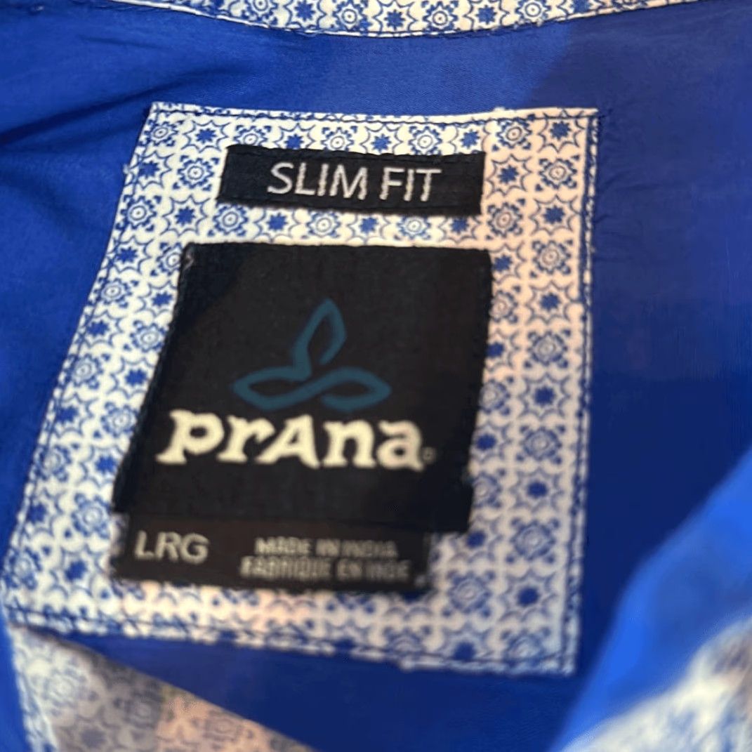 Prana prAna Shirt Mens L Blue Multicolor Geometric Poplin Slim Fit Long Sleeve Button-Up Lukas Size US L / EU 52-54 / 3 - 7 Thumbnail