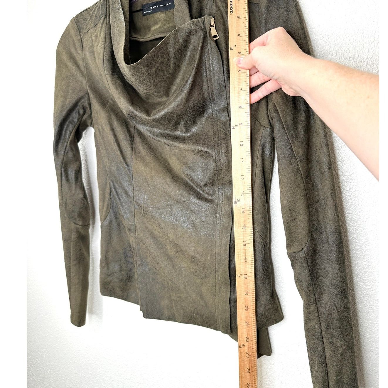 Zara Zara Olive Green Black Suede Side Zip Cowel Neck Jacket XS Size XS / US 0-2 / IT 36-38 - 13 Thumbnail