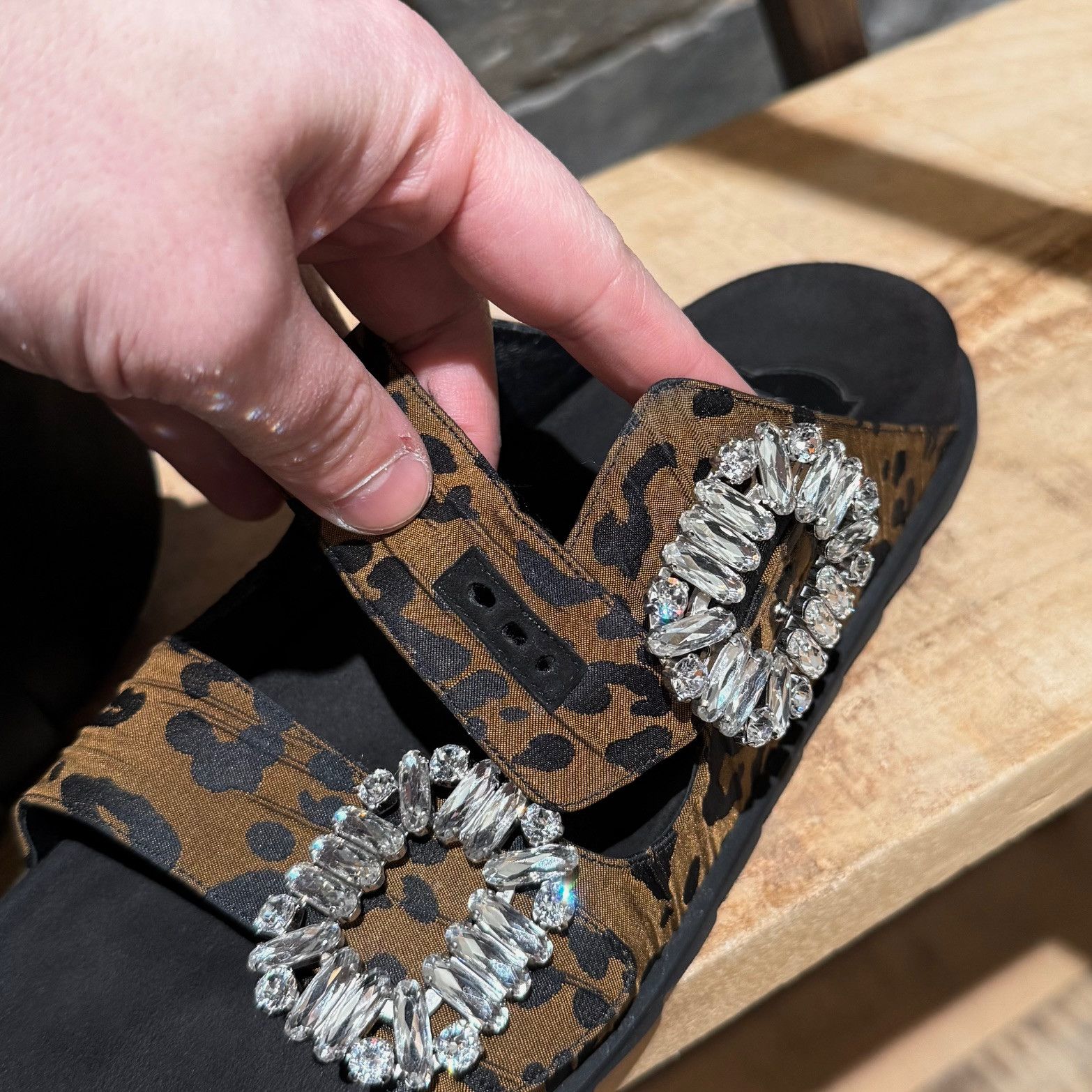 Roger Vivier Roger Vivier Slidy Viv Crystal Buckle Leopard Sandals Size US 9 / IT 39 - 10 Thumbnail