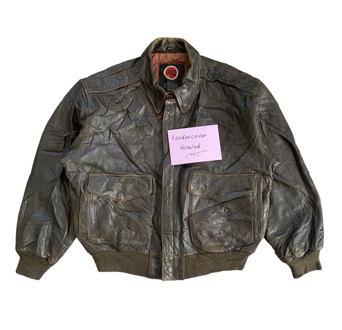 Vtg Lucky Strike Embossed Logo Leather Jacket