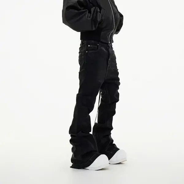 Jean Coated Brushed Waxed Y2K Micro Flare Jeans Black Size US 32 / EU 48 - 4 Thumbnail