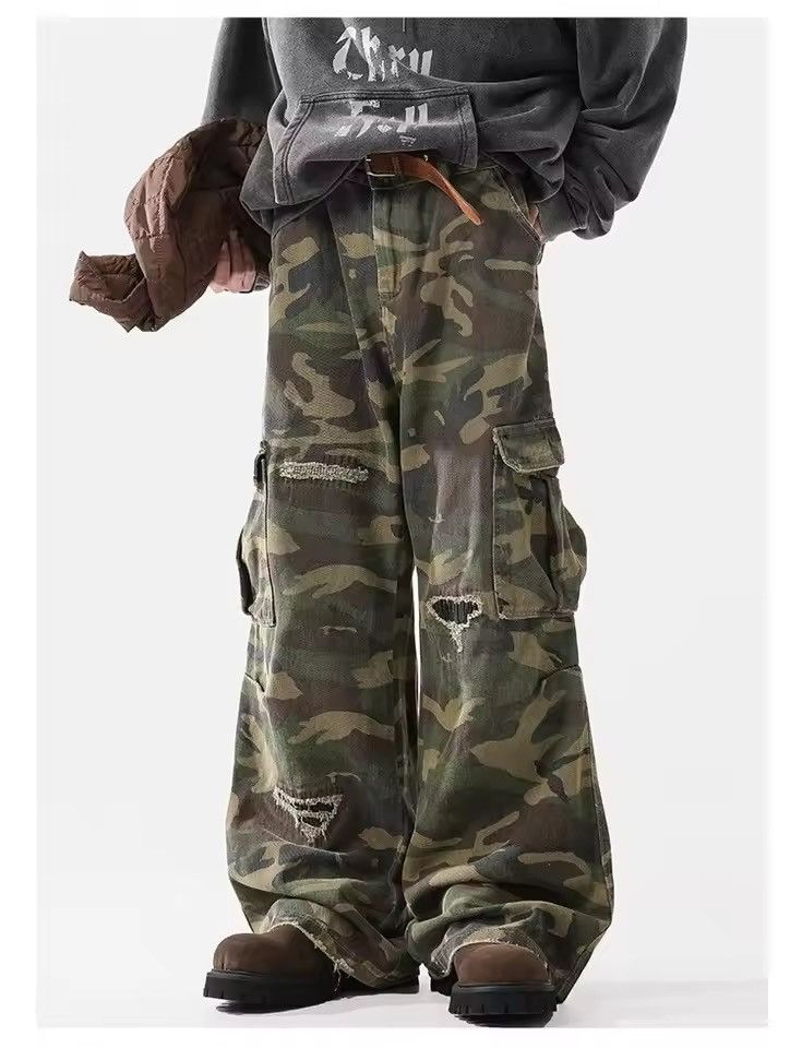 Japanese Brand Distressed Multi Pocket Camo Wide Leg Cargo Pants Size US 29 - 8 Thumbnail