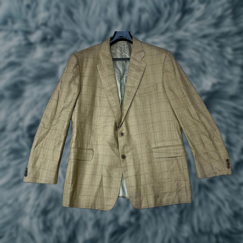 Vintage Hickey Freeman Sport Coat Blazer Men 46R Beige Plaid Wool Silk Two-Button Notch Lapel Regular Length Size 46R - 1 Thumbnail