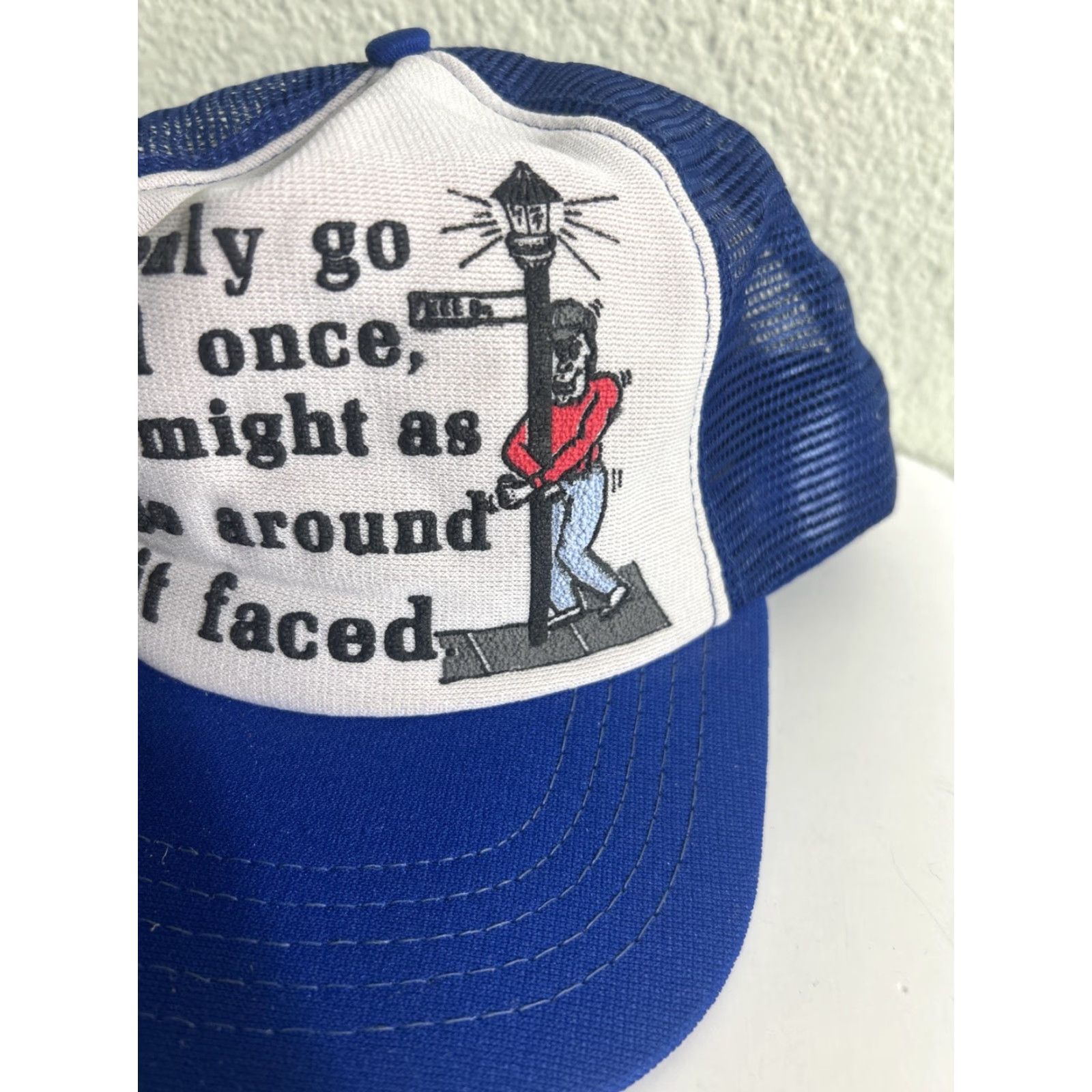Vintage VINTAGE Unbranded Trucker Hat Mens Adjustable Blue White “you Only Go Around Once” USA Size ONE SIZE - 5 Thumbnail