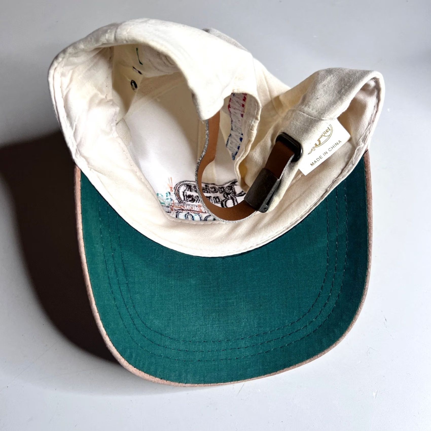 NASCAR VINTAGE Cracker Barrel 500 NASCAR Hat Cream Tan Suede Brim Leather Strap Cap Men One Size Ivory Canvas Adjustable Bre breathable 90s? Size ONE SIZE - 2 Thumbnail