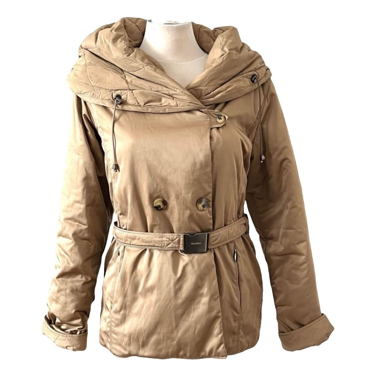 Max Mara MAX MARA size US8 / EU 40 beige large collar puffer coat in Size S / US 4 / IT 40 - 1 Thumbnail