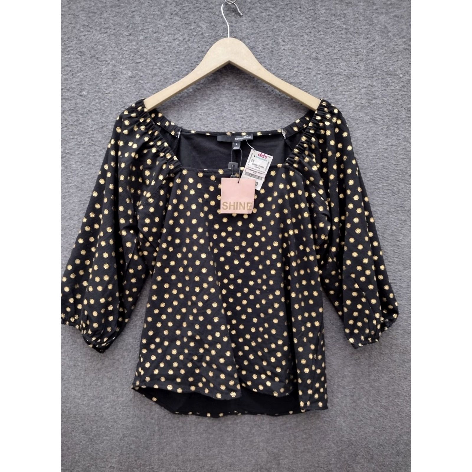 Vintage Harve Benard Blouse Off Shoulder 3/4 Sleeve Polka Dot Gold Black L Womens Size L / US 10 / IT 46 - 2 Thumbnail