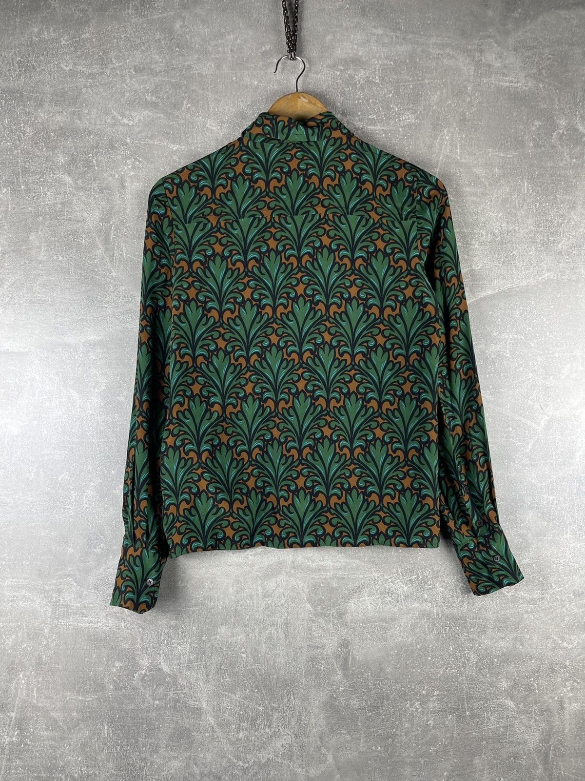 Miu Miu Miu Miu 100% SILK Baroque Print Button Up Shirt Green Brown Size S / US 4 / IT 40 - 7 Thumbnail