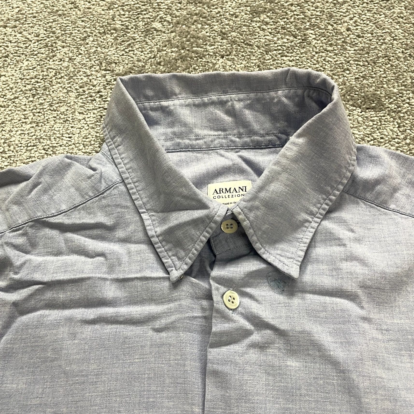Armani VINTAGE? No. Armani Collezioni Dress Shirt Men XL Gray Long Sleeve Button-Down Work Italy Size 46R - 3 Thumbnail