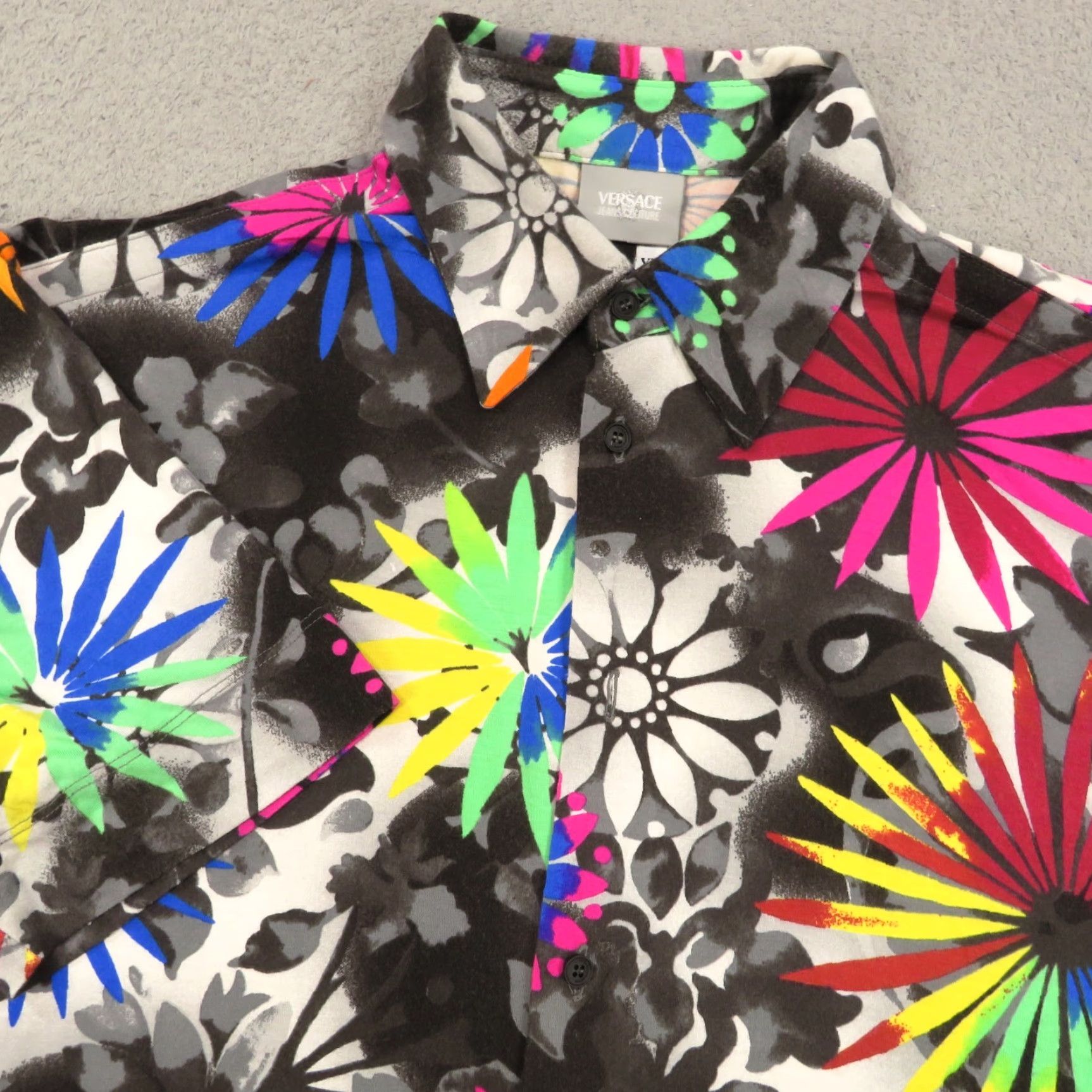 Versace Jeans Couture Versace Jeans Couture Shirt Men XL Black Floral Highlighter Neon Designer Print Viscose Luxury Size US XL / EU 56 / 4 - 2 Thumbnail