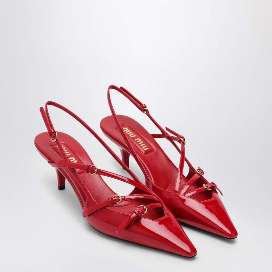 Miu Miu o1d2blof0924 Leather Slingback Decollete with Buckels in Red Size US 8 / IT 38 - 2 Thumbnail