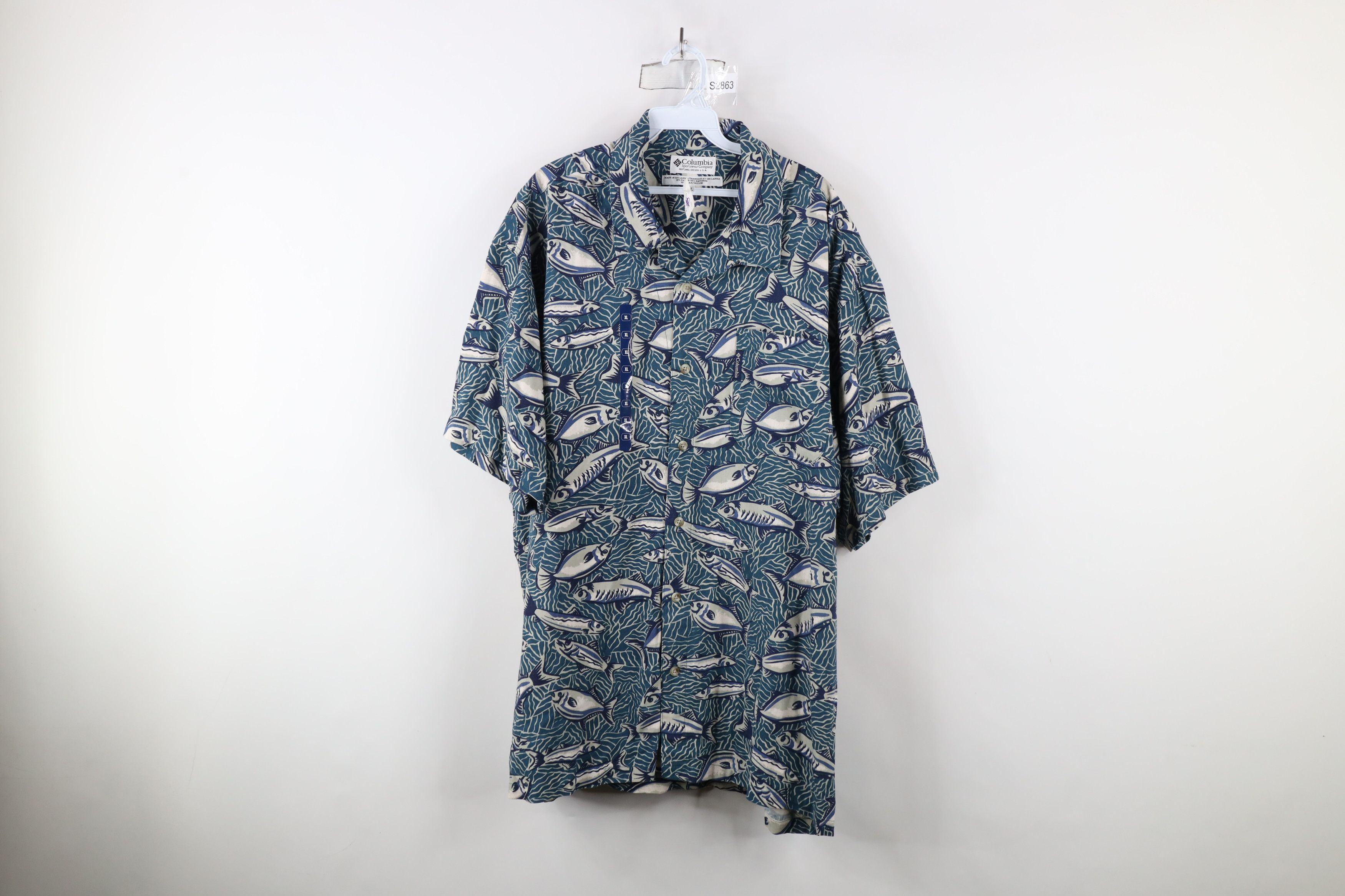 Columbia × Vintage Deadstock Vintage 90s Columbia Print Flax Linen Button Shirt Size US XL / EU 56 / 4 - 1 Thumbnail